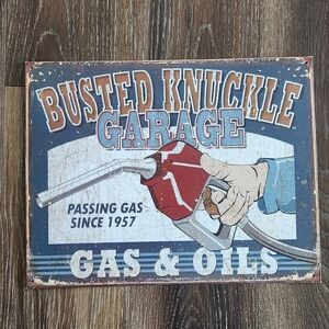 🛠️⛽ Vintage-Style Metal Sign – Busted Knuckle Garage Design - made to look aged